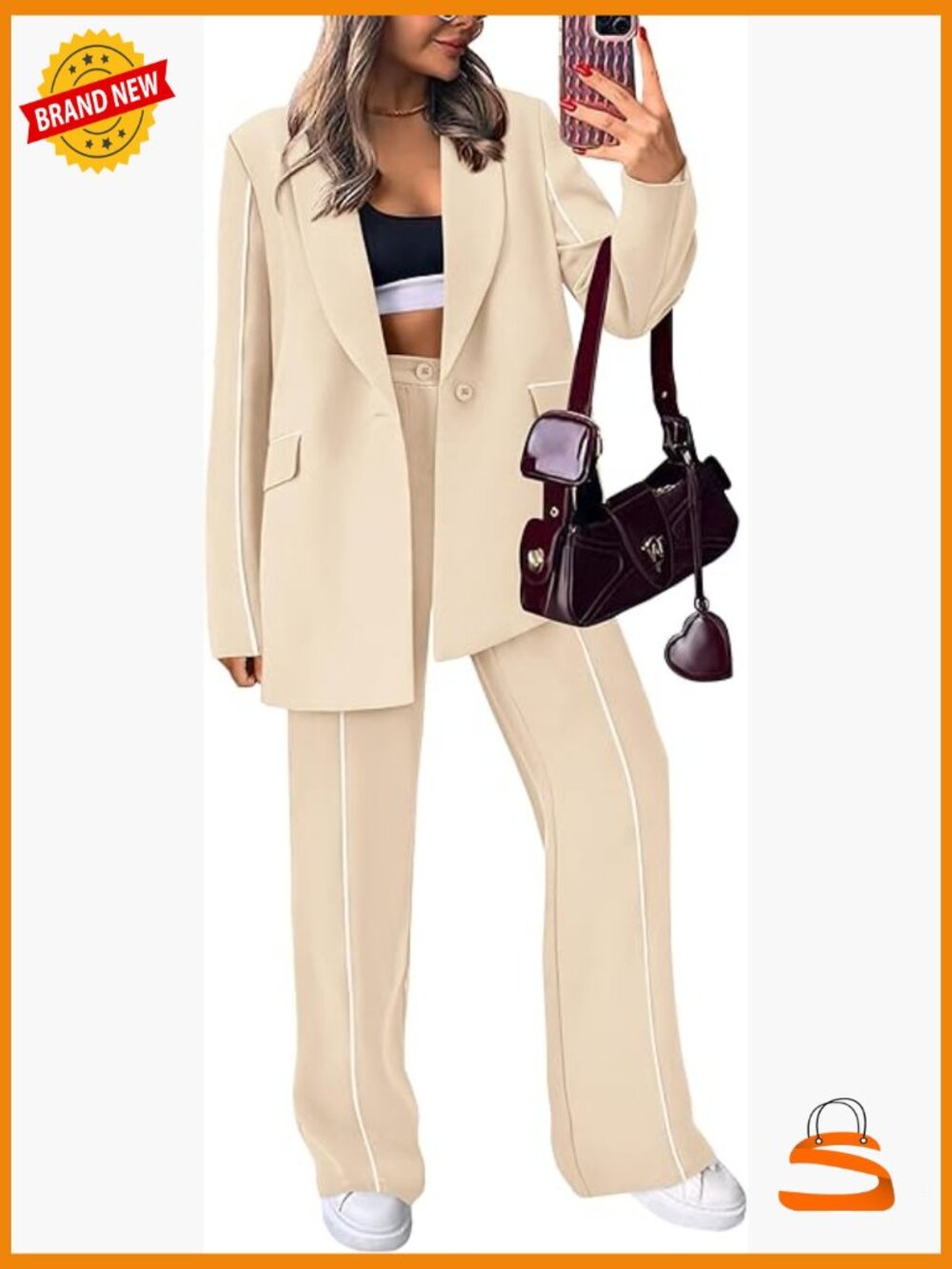 Business Casual 2 Piece Blazer Outfit Wide Leg Work Pantsuit Set